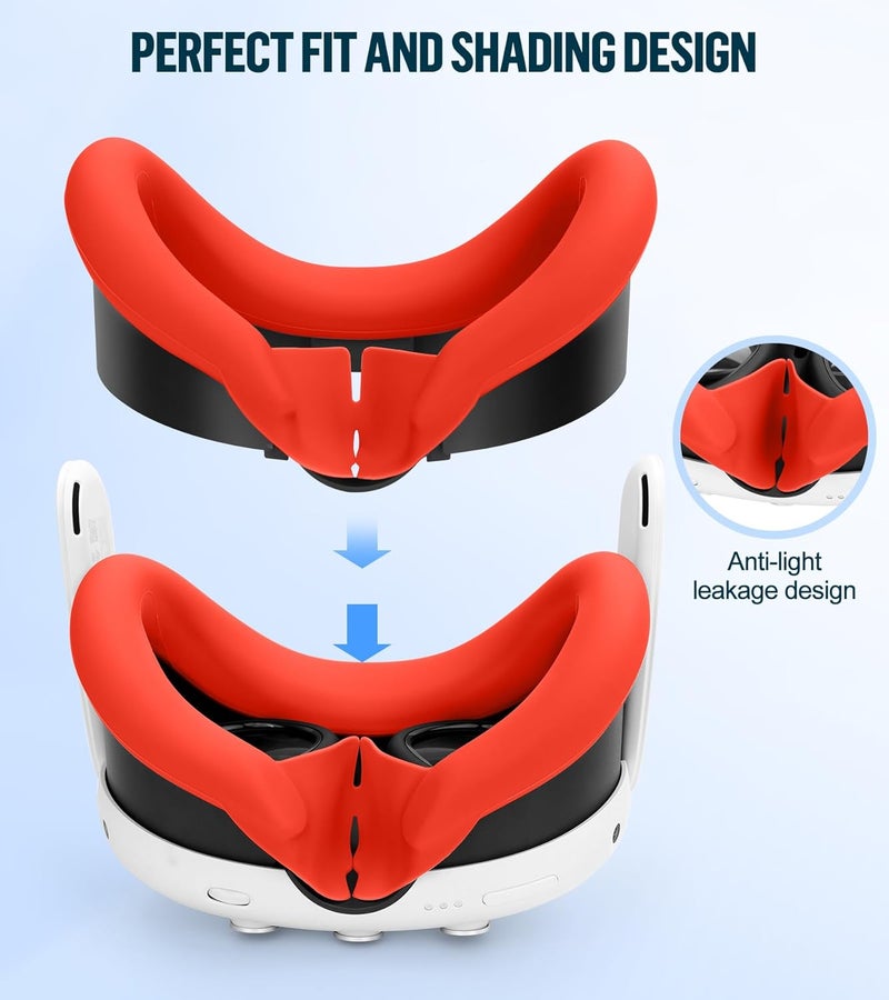 YRXVW مجموعة غطاء سيليكون متوافقة مع ميتا أوكولوس/كويست 3، ملحقات VR غطاء واقي تشمل مقابض التحكم، غطاء رأس أمامي وغطاء وجه، غير متوافق مع كويست 3S (أحمر) - Image 2